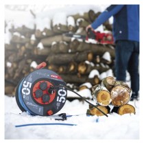 Počasí odolný prodluž. kabel na bubnu 50 m / 4 zásuvky / modrý / PVC / 230 V / 1,5 mm2