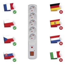 Prepäťová ochrana – 5 zásuviek, 5m, sivá