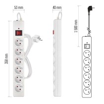 Přepěťová ochrana – 6 zásuvek, 1,5 m, bílá