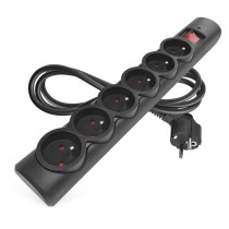 Přepěťová ochrana – 6 zásuvek, 1,5 m, černá