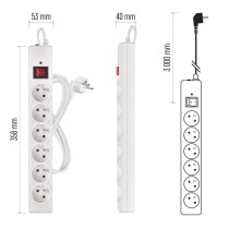 Přepěťová ochrana – 6 zásuvek, 3 m, bílá