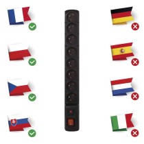 Přepěťová ochrana – 8 zásuvek, 1,5m, černá