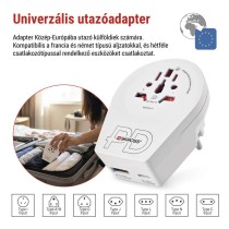 EMOS utazóadapter Közép-Európába látogató külföldieknek, 1×USB-C, 1×USB-A