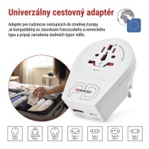 Cestovný univerzálny adaptér pre cudzincov do strednej Európy, 1×USB-C, 1×USB-A