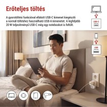 EMOS utazóadapter Közép-Európába látogató külföldieknek, 1×USB-C, 1×USB-A