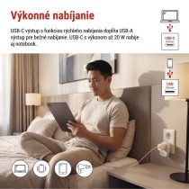 Cestovný univerzálny adaptér pre cudzincov do strednej Európy, 1×USB-C, 1×USB-A
