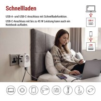 Universal Reiseadapter für Ausland – Amerika, Asien, Afrika, 1×USB-C, 1×USB-A