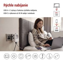 Cestovný univerzálny adaptér do zahraničia (USA, Ázia, Afrika), 1×USB-C, 1×USB-A
