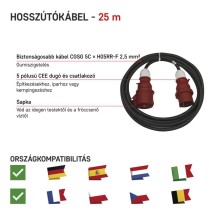 3 fázisú kültéri hosszabbító 25 m / 1 aljzat / fekete / gumi / 400 V / 2,5 mm2