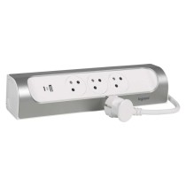 Legrand predlžovací kábel 1 m / 3 zásuvky / s USB / hliník-biela / PVC / 1,5 mm2