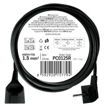 Hosszabbító 5 m / 1 aljzat / fekete / PVC / 1,5 mm2
