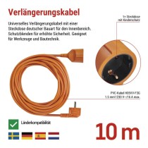 Steckdosenleiste 10 m / 1 Steckdose / orange / PVC / 250 V / 1,5 mm2