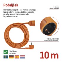 Trožilni podaljšek 10 m / 1 vtičnica / PVC / 230V / 1,5 mm2