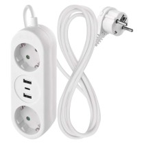 Steckdosenleiste – 2 Steckdosen+2×USB-A+1×USB-C, 1,4 m, 1,5 mm2, weiss