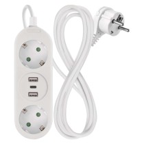 Steckdosenleiste – 2 Steckdosen+2×USB-A+1×USB-C, 1,4 m, 1,5 mm2, weiss