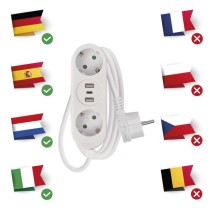 Pagarinātājs 1,4 m / 2 kontaktligzdas + 2×USB-A+1×USB-C / balts / PVC / 1,5 mm2
