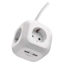 Steckdosenwürfel 1,9 m / 4 Steckdosen / weiß / PVC / USB / 1,5 mm2