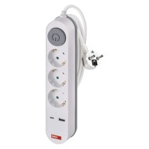 Steckdosenleiste 2 m / 3 Steckdosen / Schalter / weiß / 1× USB-A + 1× USB-C / 1,5 mm2