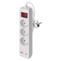 Steckdosenleiste 2 m / 3 Steckdosen / Schalter / weiß / 1× USB-A + 1× USB-C / 1,5 mm2