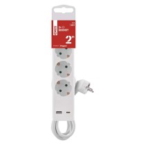 Steckdosenleiste 2 m / 3 Steckdosen / Schalter / weiß / 1× USB-A + 1× USB-C / 1,5 mm2