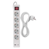 Steckdosenleiste 3 m / 5 Steckdosen / Schalter / weiß / 1× USB-A + 1× USB-C / 1,5 mm2