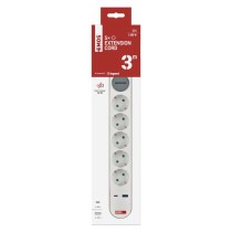 Hosszabbító 3 m / 5 aljzat / kapcsolós / fehér-szürke / 1×USB-A + 1×USB-C / 1,5 mm2