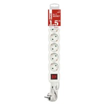 Steckdosenleiste 1,5 m / 6 Steckdosen / Schalter / weiß / PVC / 1,5 mm2