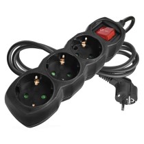 Hosszabbító 1,5 m / 3 aljzat / kapcsolós / fekete / PVC / 1 mm2
