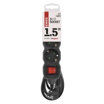 Hosszabbító 1,5 m / 3 aljzat / kapcsolós / fekete / PVC / 1 mm2