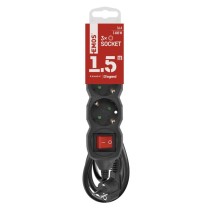 Steckdosenleiste 1,5 m / 3 Steckdosen / Schalter / schwarz / PVC / 1,5 mm2