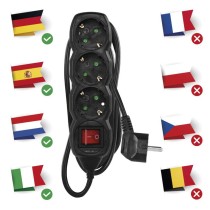 Steckdosenleiste 1,5 m / 3 Steckdosen / Schalter / schwarz / PVC / 1,5 mm2