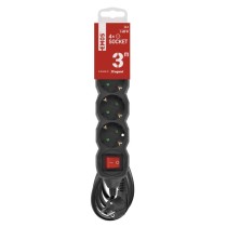 Steckdosenleiste 3 m / 4 Steckdosen / Schalter / schwarz / PVC / 1,5 mm2