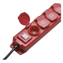 Steckdosenleiste 10 m / 4 Steckdosen / Schalter / rot / Gummi-Neopren / 1,5 mm2