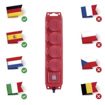 Steckdosenleiste 10 m / 4 Steckdosen / Schalter / rot / Gummi-Neopren / 1,5 mm2