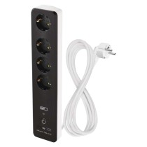 GoSmart Steckdosenleiste + Schalter - 2 m, 4 Steckdosen, USB, weiss-schwarz, PVC, 1,5 mm2