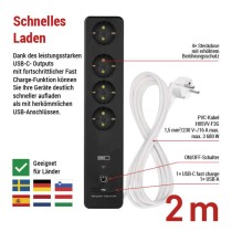 GoSmart Steckdosenleiste + Schalter - 2 m, 4 Steckdosen, USB, weiss-schwarz, PVC, 1,5 mm2