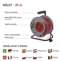 Kolutni podaljšek 25 m / 4 vtičnice / oranžni / PVC / 230 V / 1,5 mm2