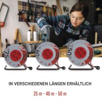 PVC Kabeltrommel – 4 Steckdosen, 25m, 1,5mm2 SCHUKO