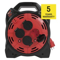 Gummi-Kabeltrommel mit LED-Strahler - 4 Steckdosen, 15m, 1,5mm2