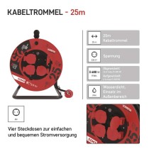 Gummi-Kabeltrommel – 4 Steckdosen, 25m, 2,5mm2 