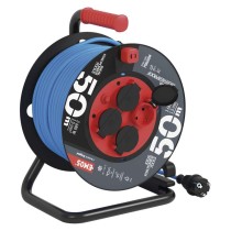 Fagyásálló kábeldob 50 m / 4 aljzat / kék / PVC / 230 V / 1,5 mm2