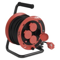 Kültéri kábeldob 25 m / 4 aljzat / fekete / gumi / 230V/400V / 1,0 mm2