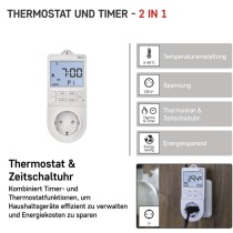 2in1 Steckdosenthermostat mit digitaler Zeitschaltuhr, schuko