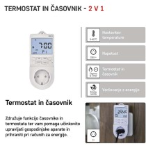 Termostat za vtičnico s funkcijo digitalnega časovnika 2v1, schuko