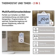 2in1 Steckdosenthermostat mit digitaler Zeitschaltuhr, schuko