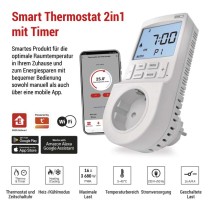 GoSmart 2in1 Steckdosenthermostat mit digitaler Zeitschaltuhr, schuko, WiFi