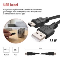 Nabíjecí a datový kabel USB-A 2.0 / mini USB-B 2.0, 2 m, černý