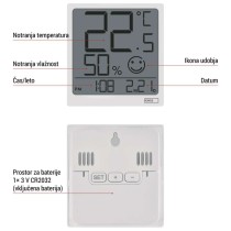 Digitalni termometer s hidrometrom, brezžični senzor, datum E0522