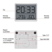 Digitalni termometer s hidrometrom, brezžični senzor, budilka, datum E6210