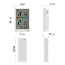 Digitales Thermometer mit Hygrometer, Funk-Sensor, Wecker, Datum E0558W
